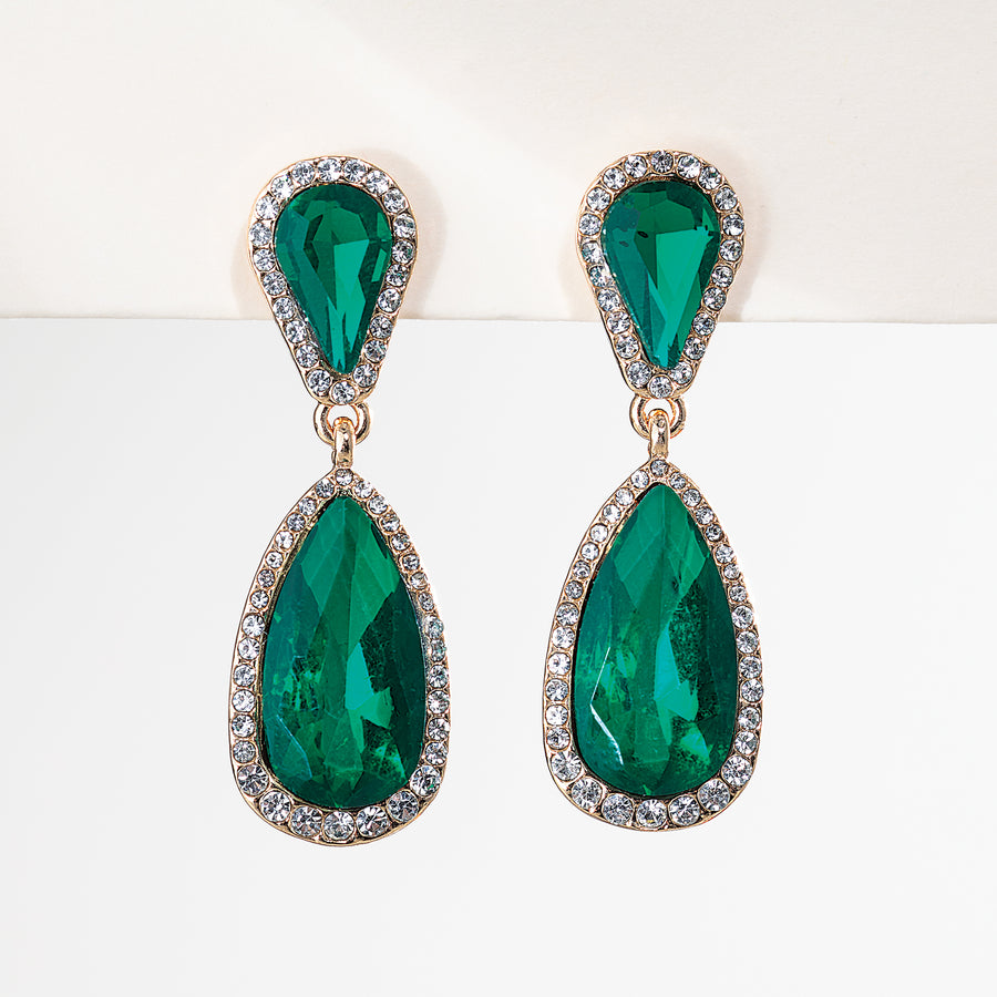 Green Crystal Teardrop Earrings (Preorder)