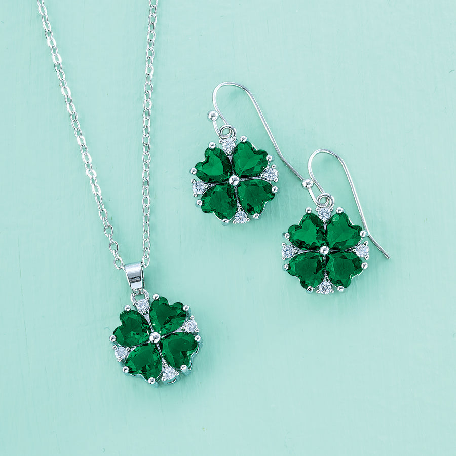 Crystal Clover Necklace & Earrings Set