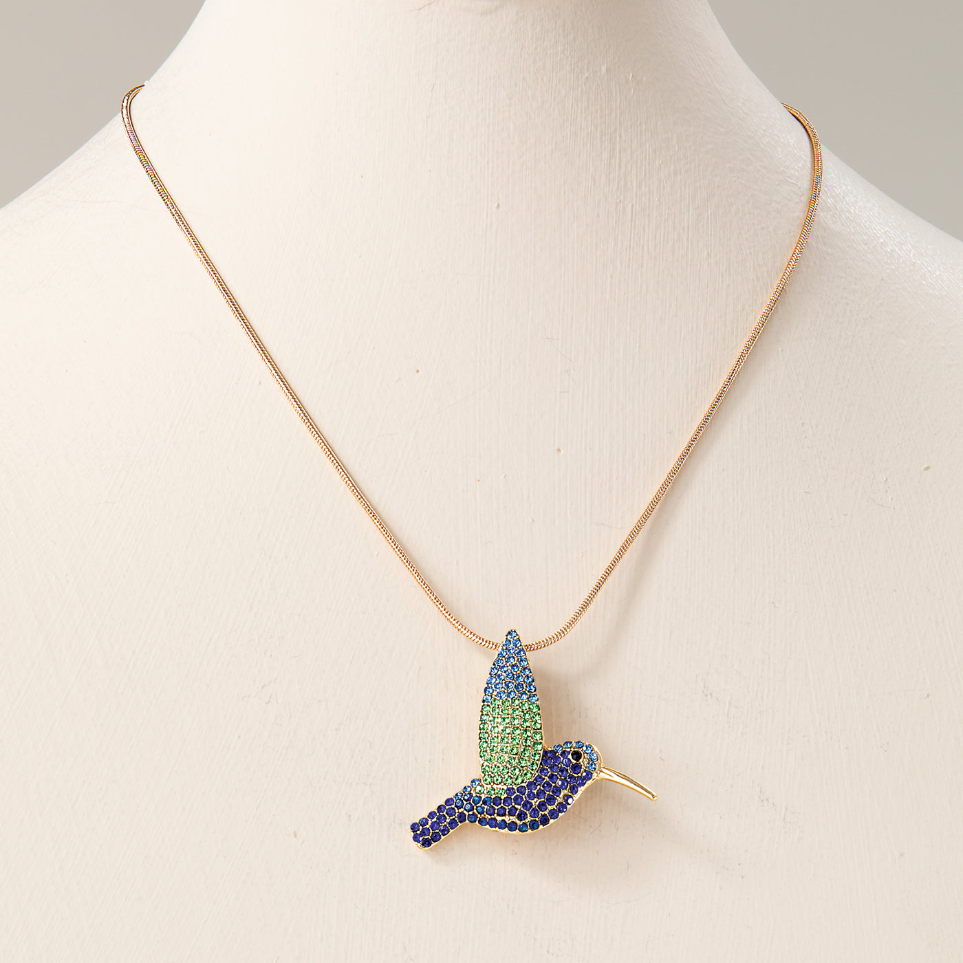 Blue & Green Crystal Hummingbird Necklace & Earrings Set (Preorder)
