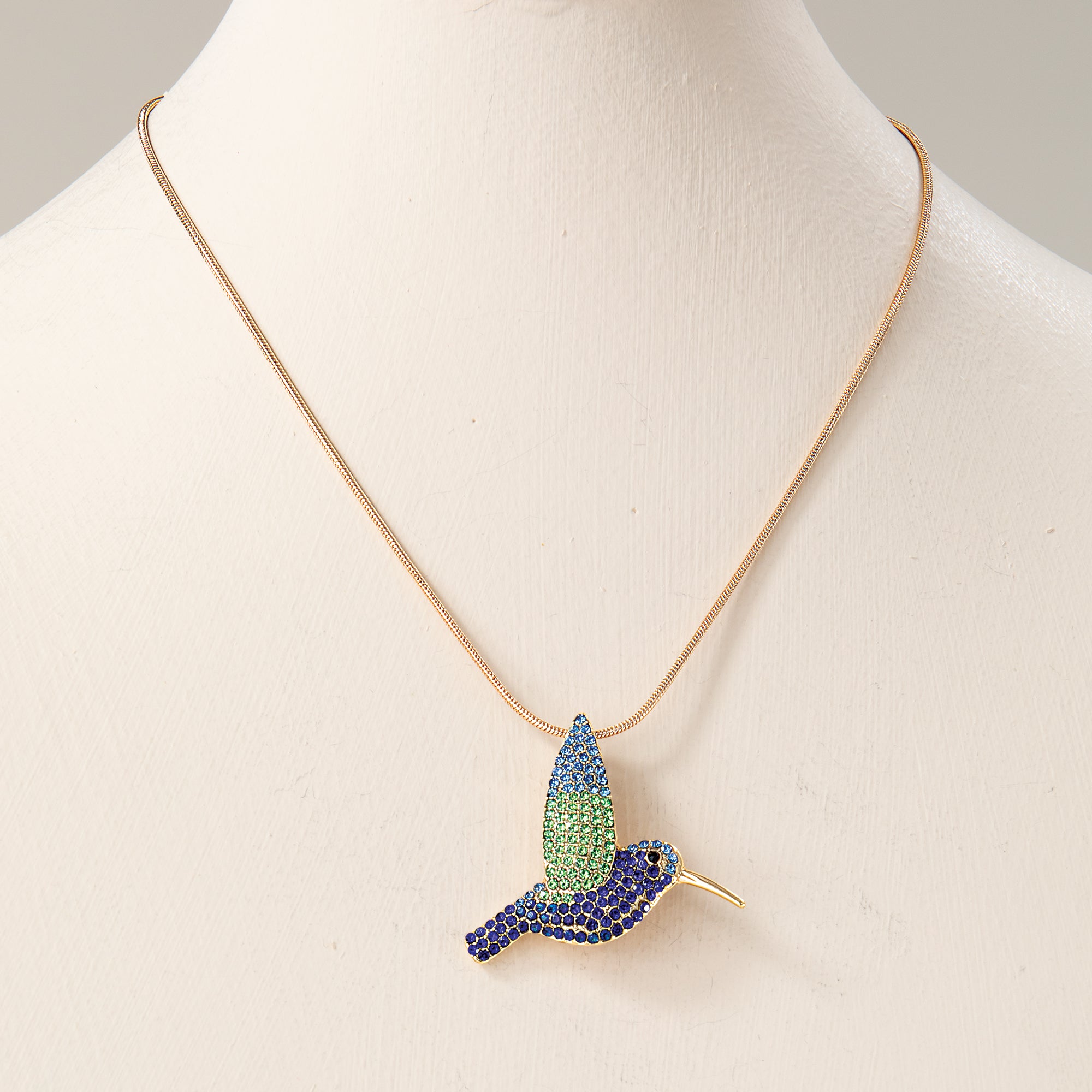 Blue & Green Crystal Hummingbird Necklace & Earrings Set (Preorder)