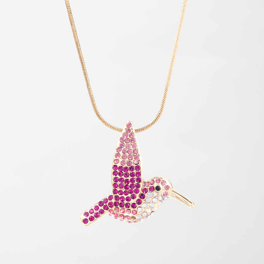 Blush Crystal Hummingbird Pin-Pendant Necklace
