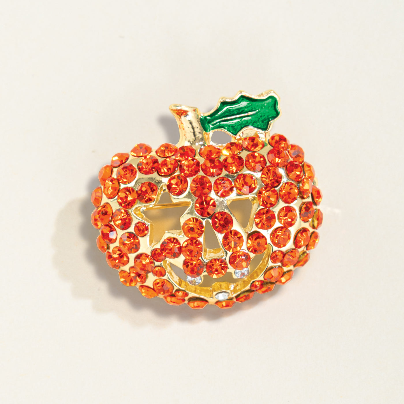 Crystal-Encrusted Jack O' Lantern Brooch