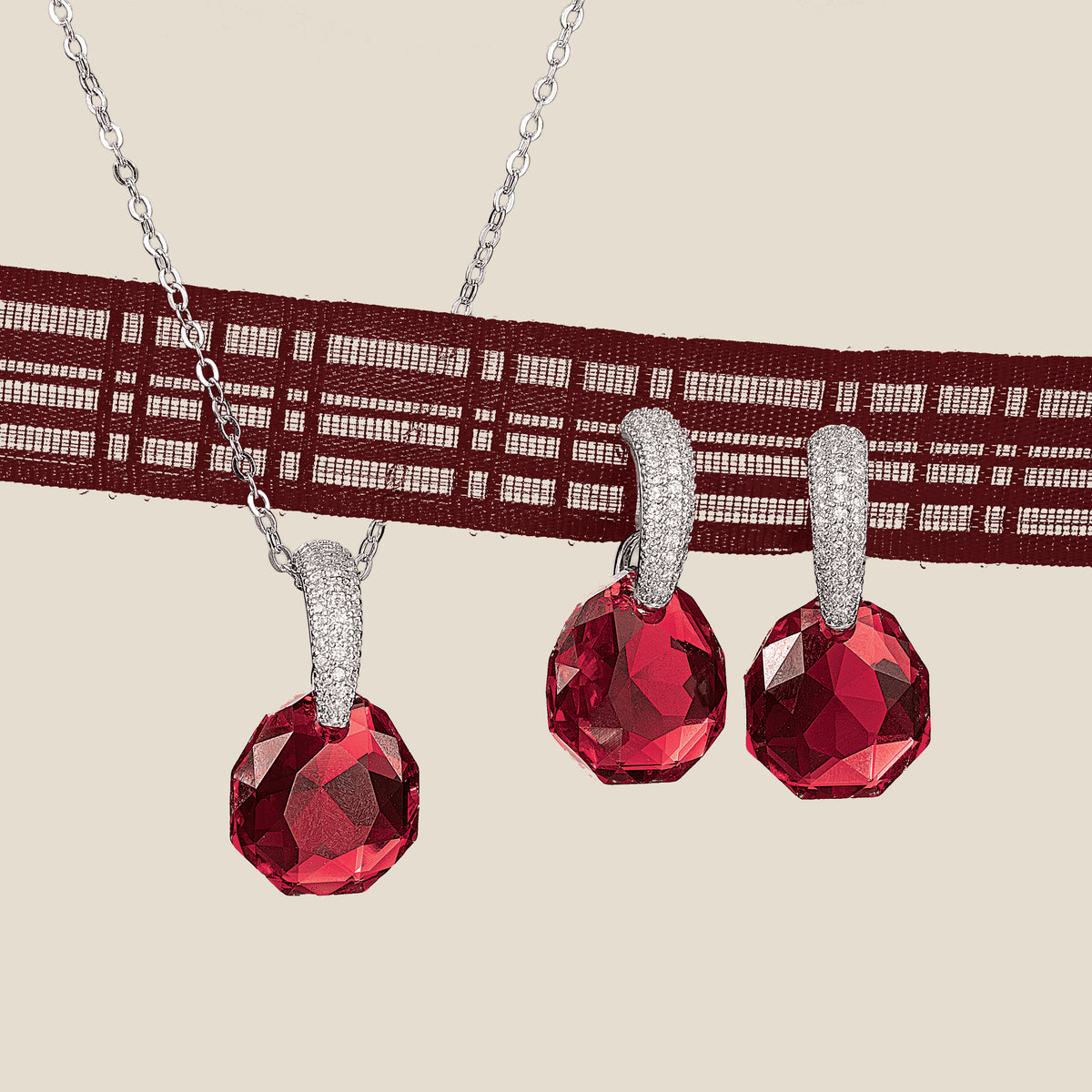 Scarlet & Pave Crystal Necklace & Earrings Set (Preorder)