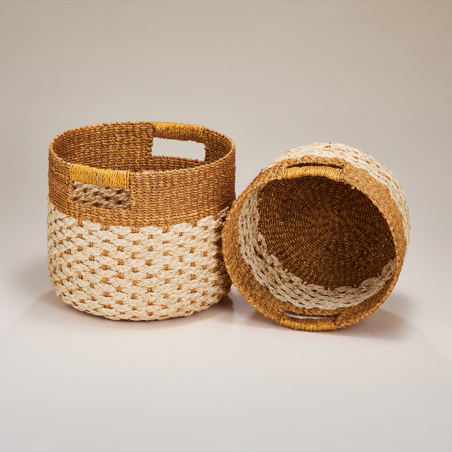 Nested Abaca Fiber Round Baskets Set of 2