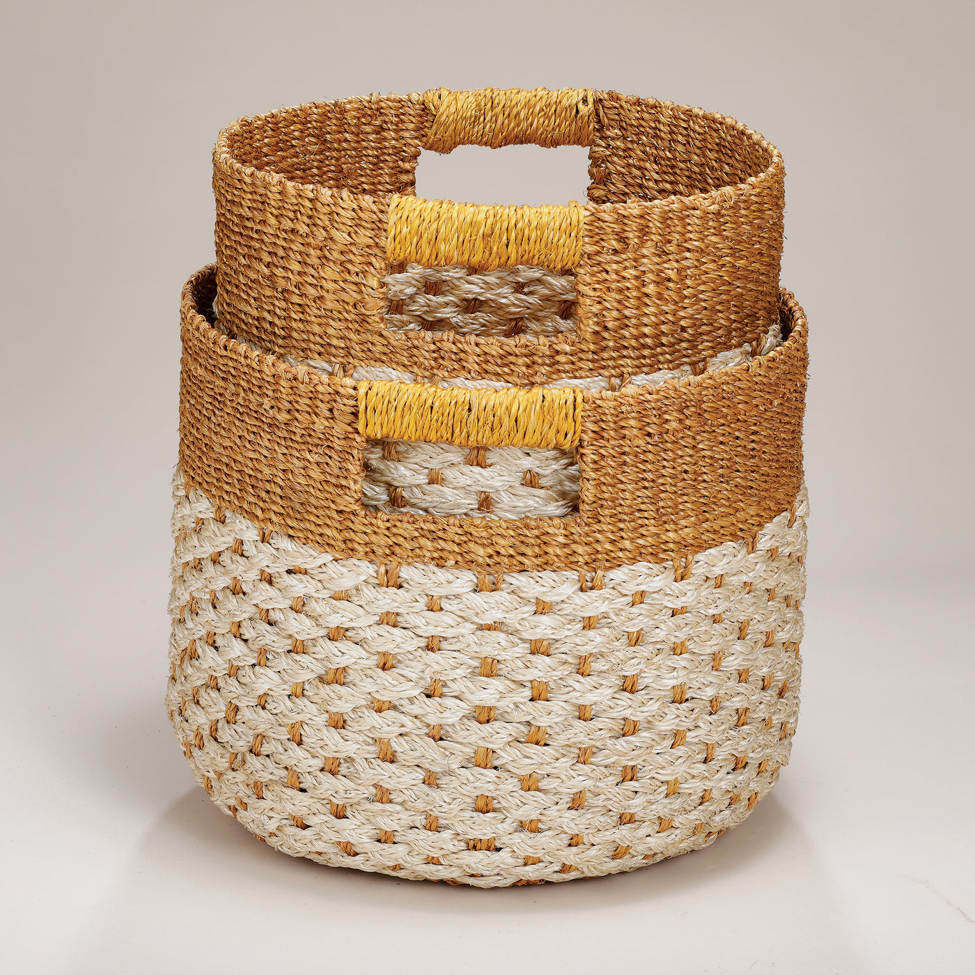 Nested Abaca Fiber Round Baskets Set of 2
