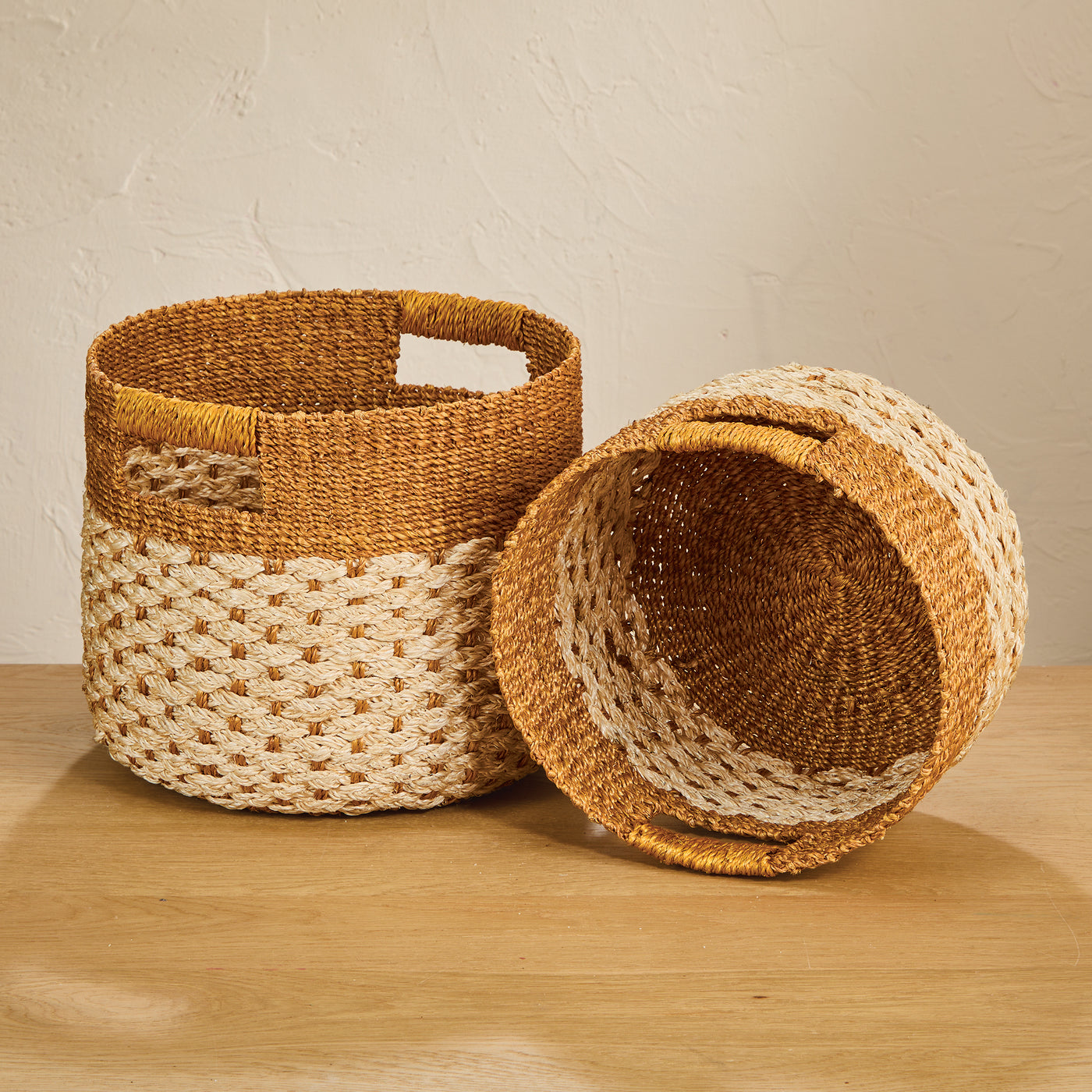Nested Abaca Fiber Round Baskets Set of 2