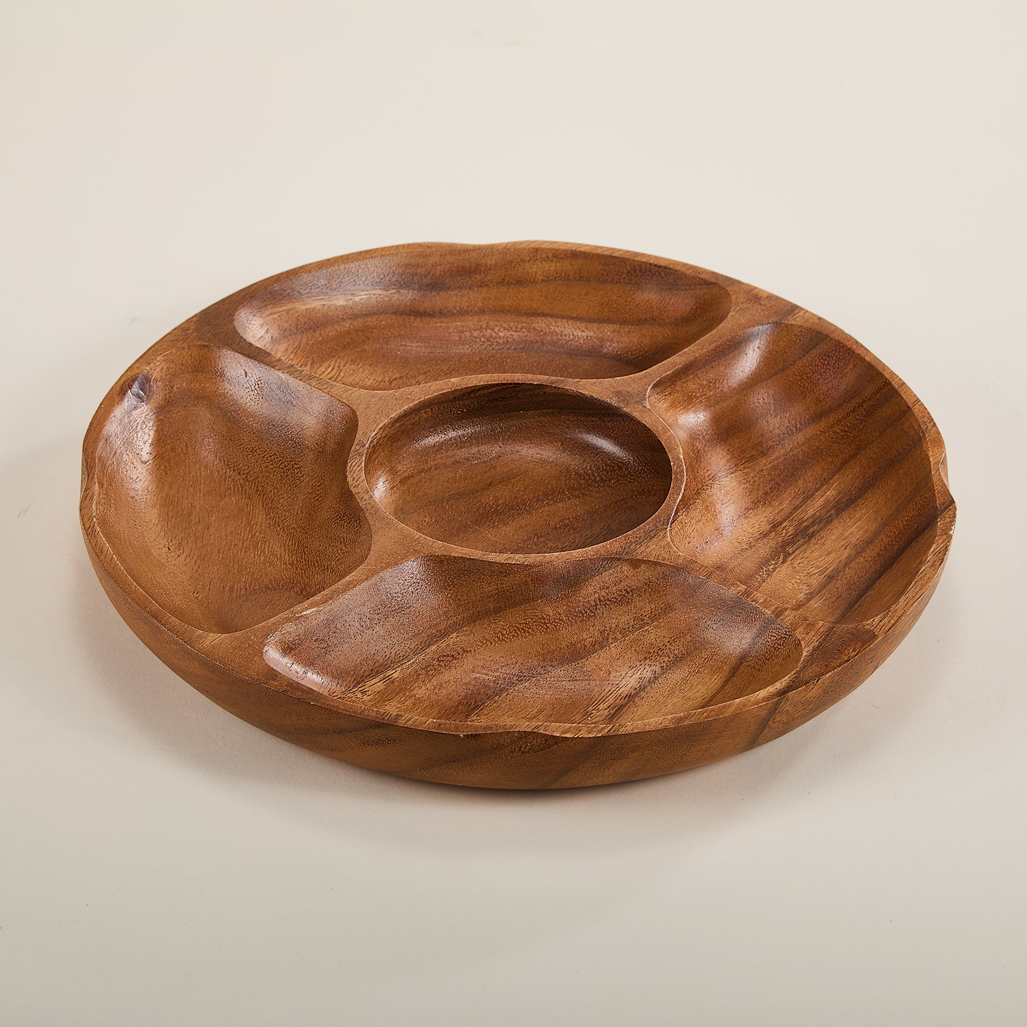 Hand-Carved Acacia Wood Snack Bowl
