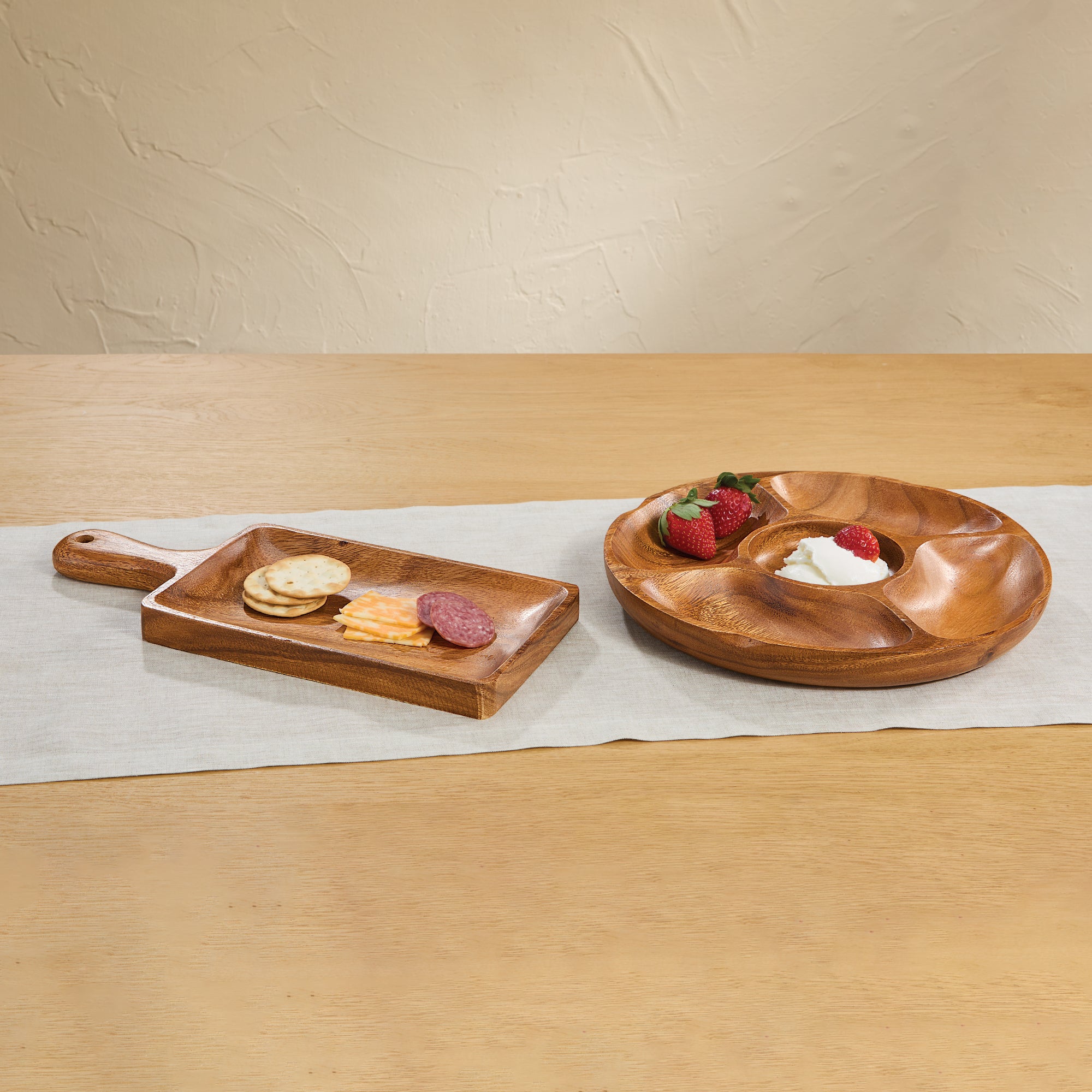 Hand-Carved Acacia Wood Snack Bowl