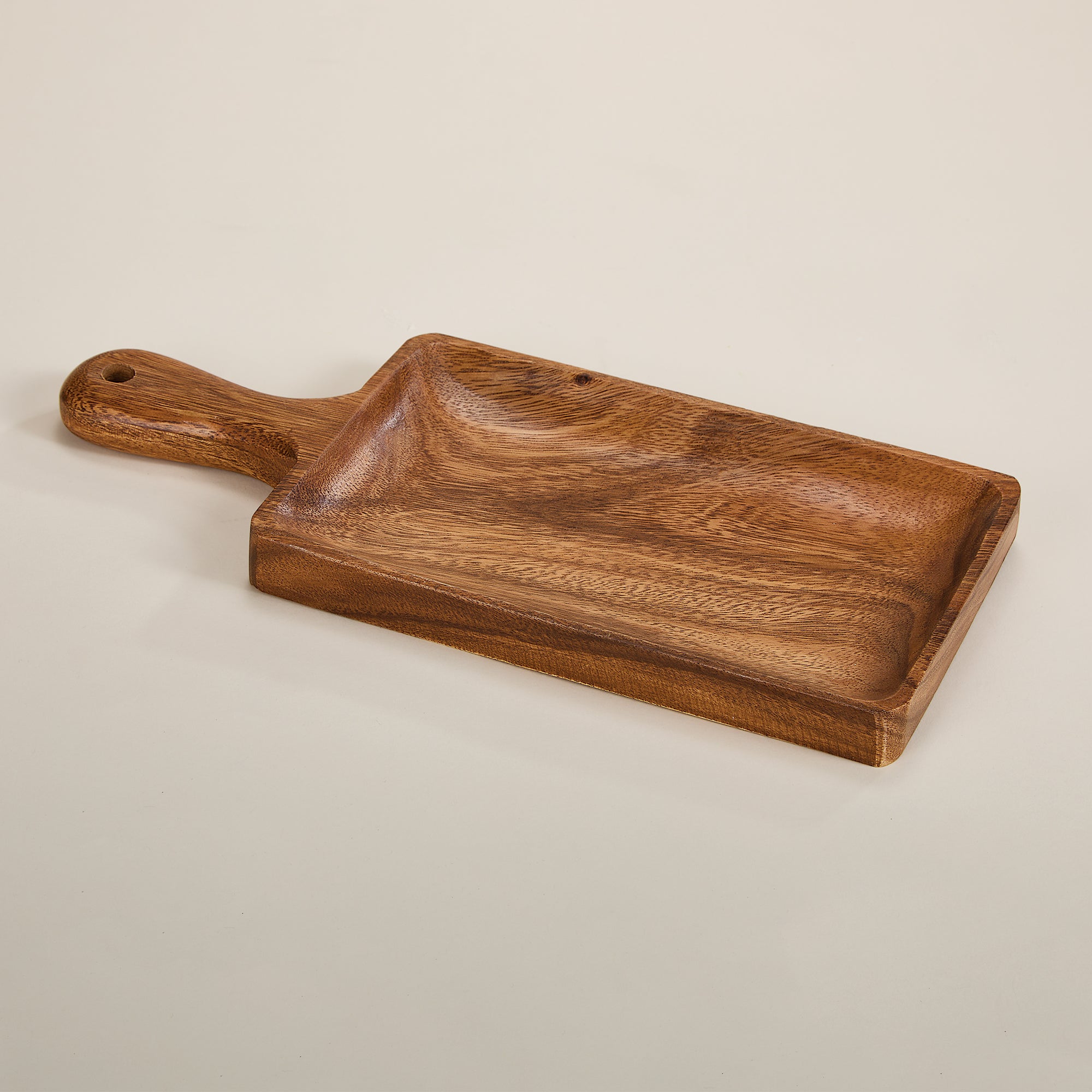 Hand-Carved Acacia Wood Handled Tray