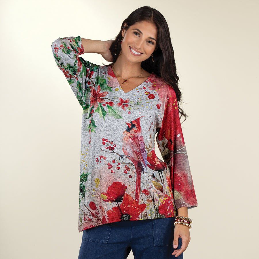 Cardinal in the Flowers Top