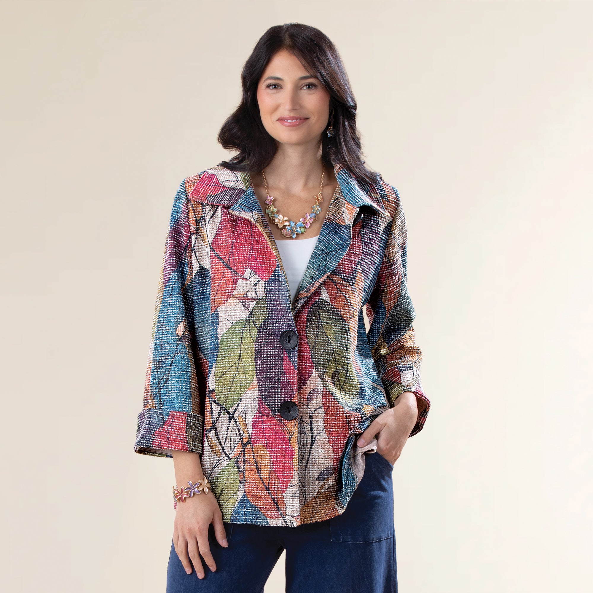 Falling Leaves Button Up Boucle Jacket