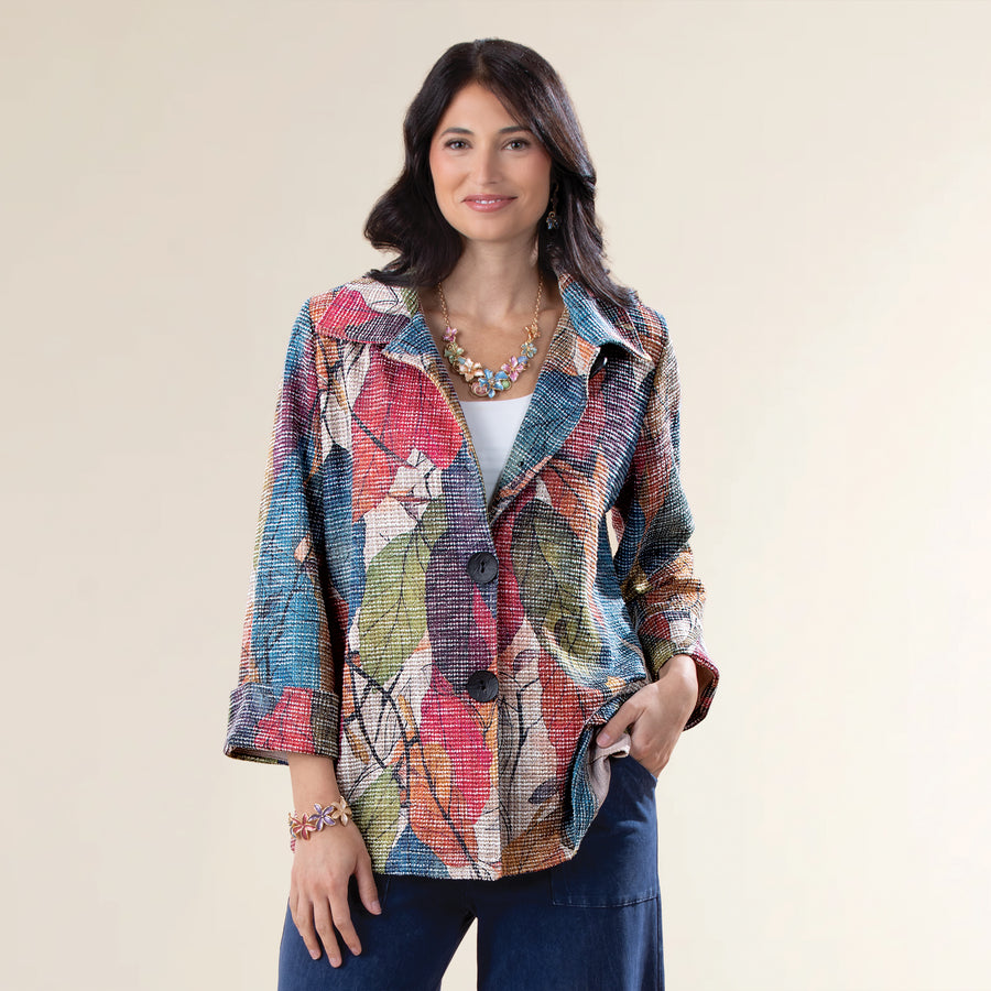 Falling Leaves Button Up Boucle Jacket