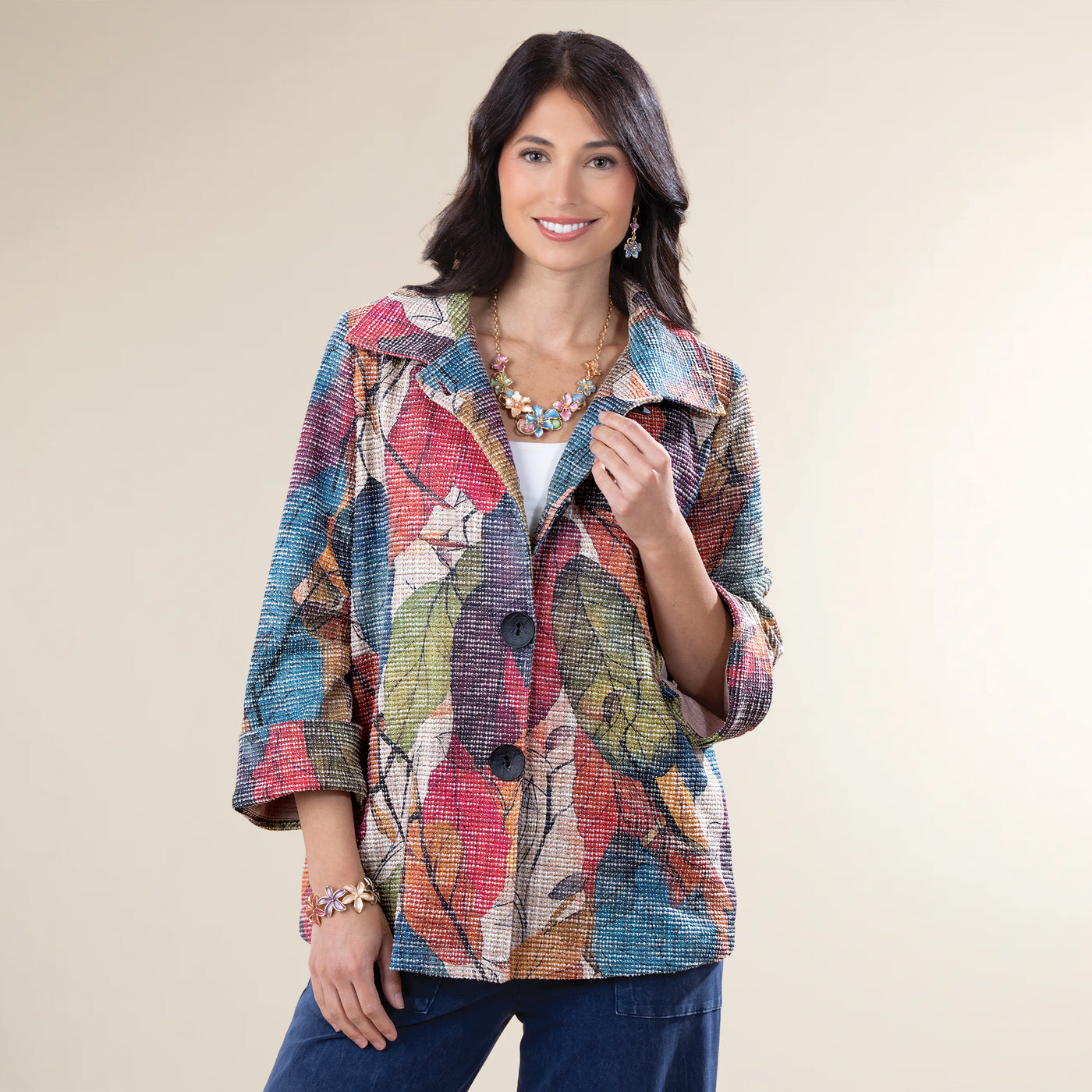Falling Leaves Button Up Boucle Jacket