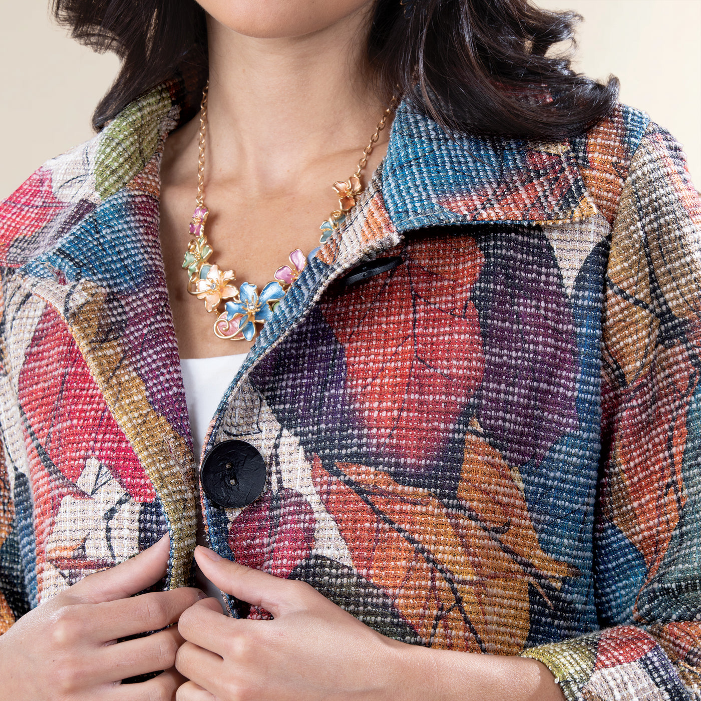 Falling Leaves Button Up Boucle Jacket