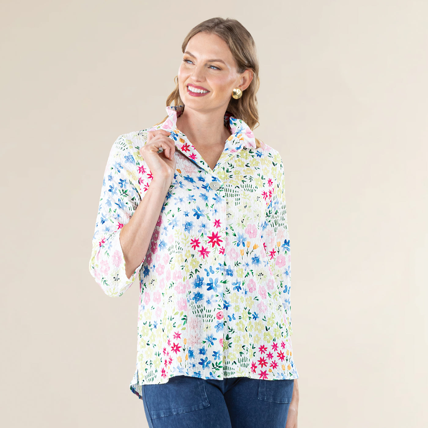 Adorable Florals Button-Up Blouse