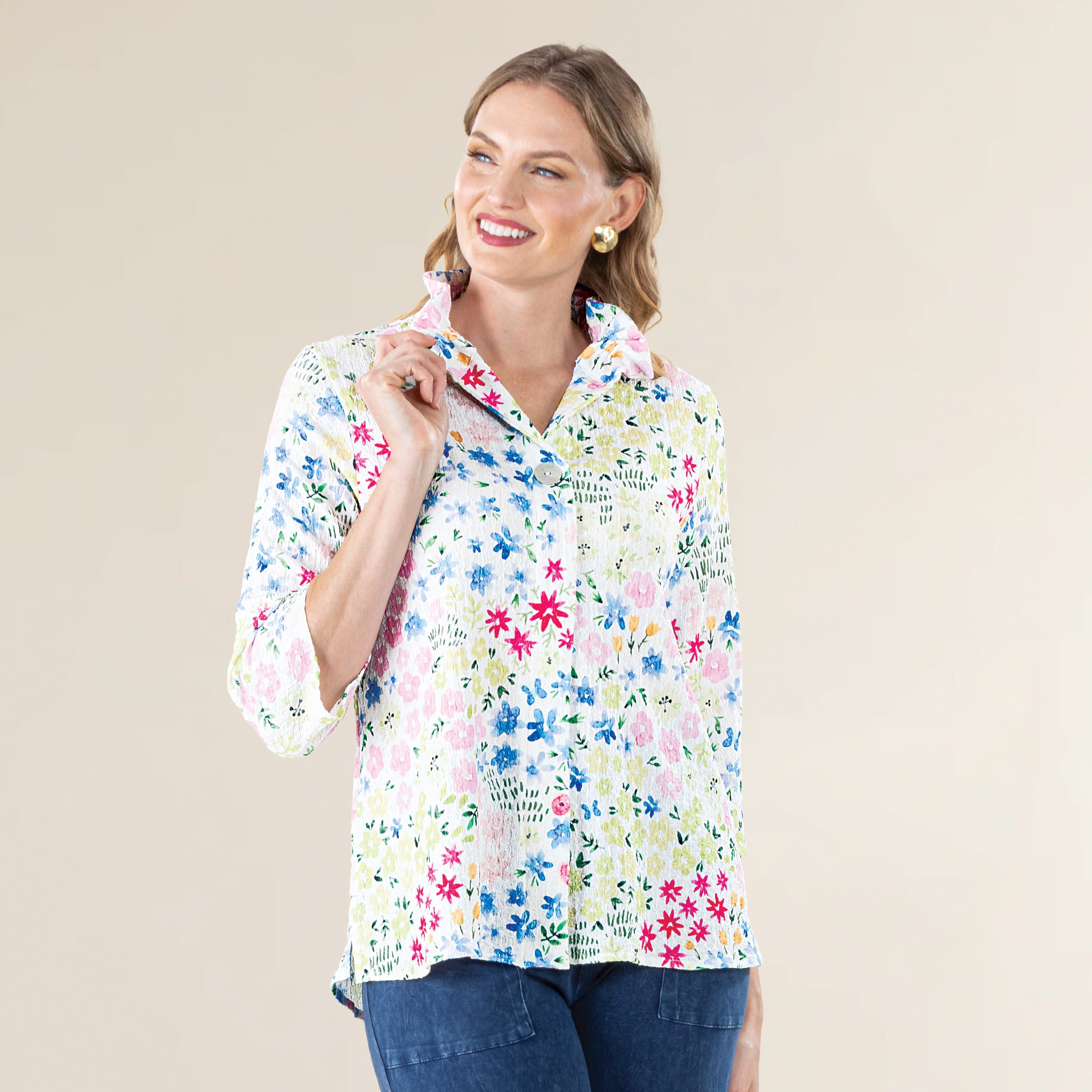 Adorable Florals Button-Up Blouse