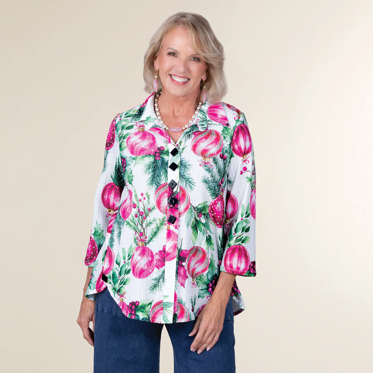 Pinks & Pine Christmas Button Up Blouse