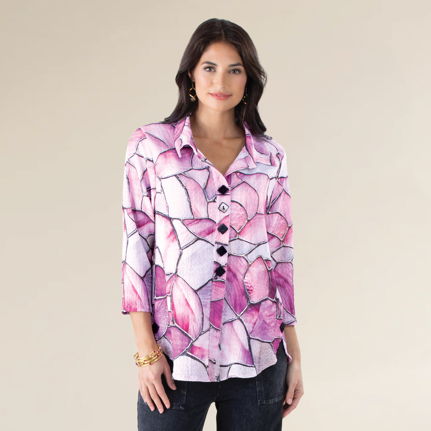 Pink Mosaic Button Up Blouse