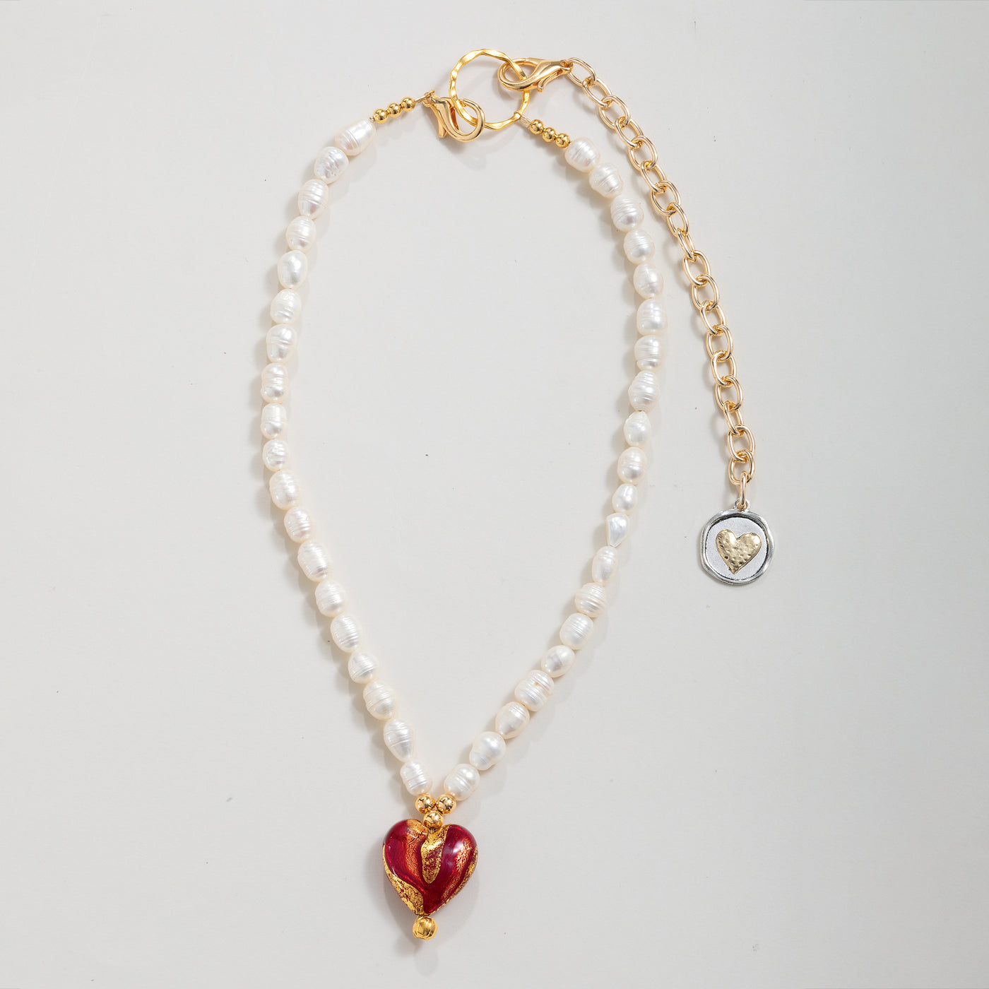 Venetian Glass Red & Gold Heart Pendant Necklace
