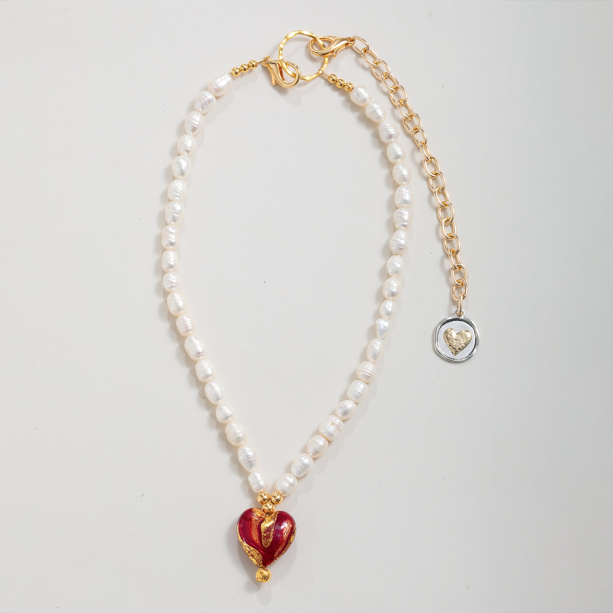 Venetian Glass Red & Gold Heart Pendant Necklace