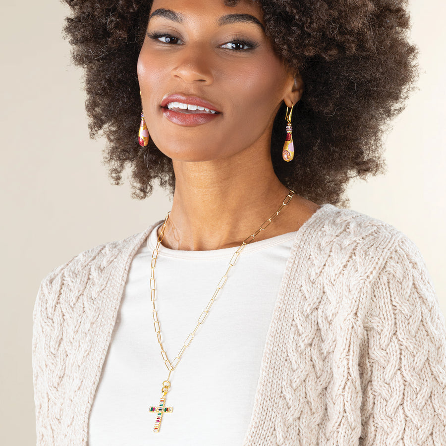 Peaceful Existence Crystal Cross Pendant Necklace