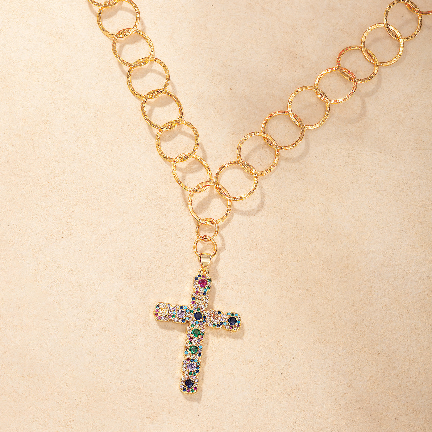 Multicolored Crystal Cross Necklace