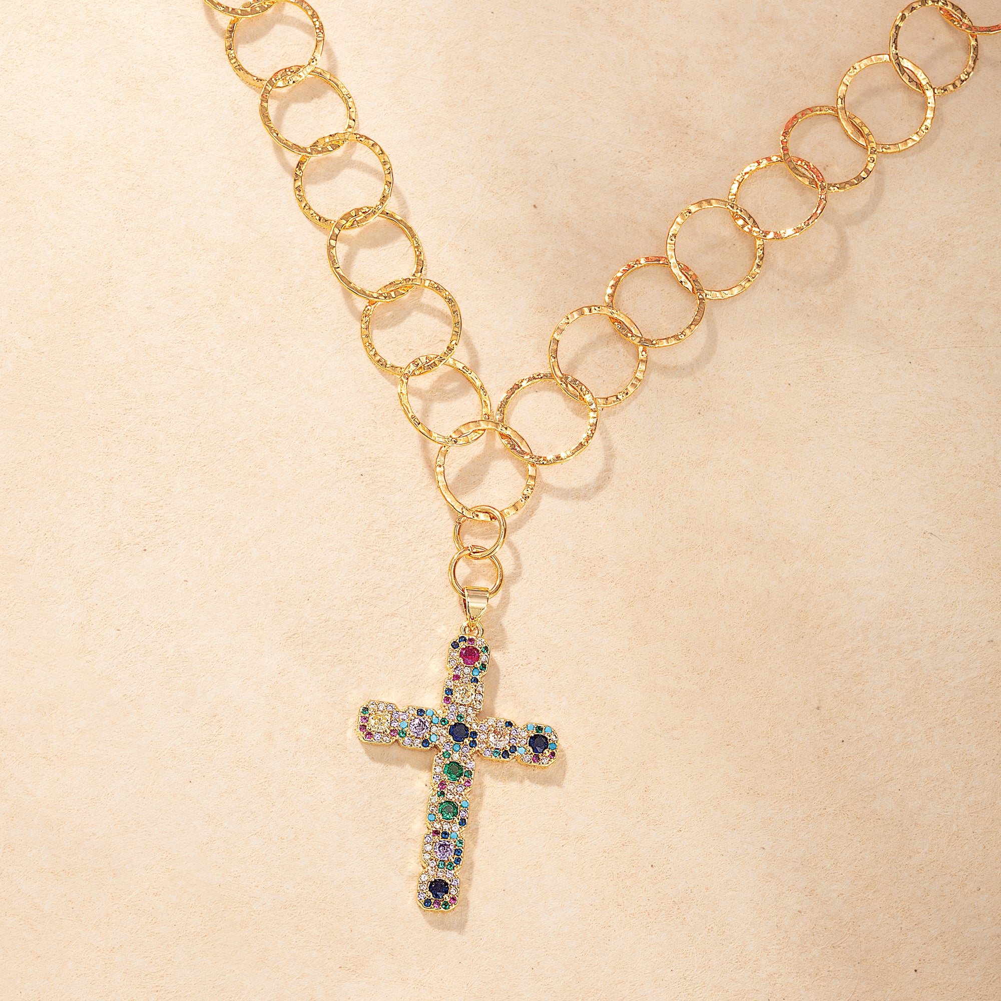 Multicolored Crystal Cross Necklace