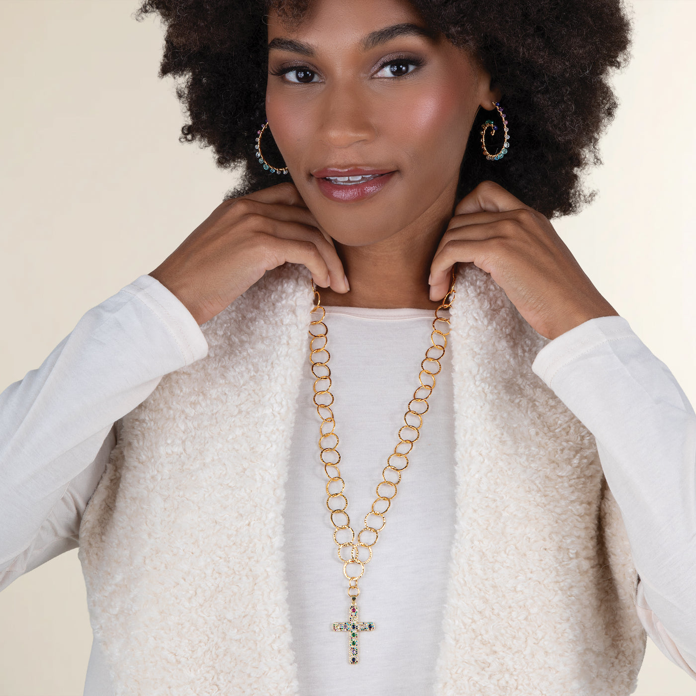 Multicolored Crystal Cross Necklace