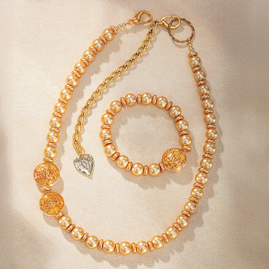 Golden Venetian Glass Necklace & Bracelet Set