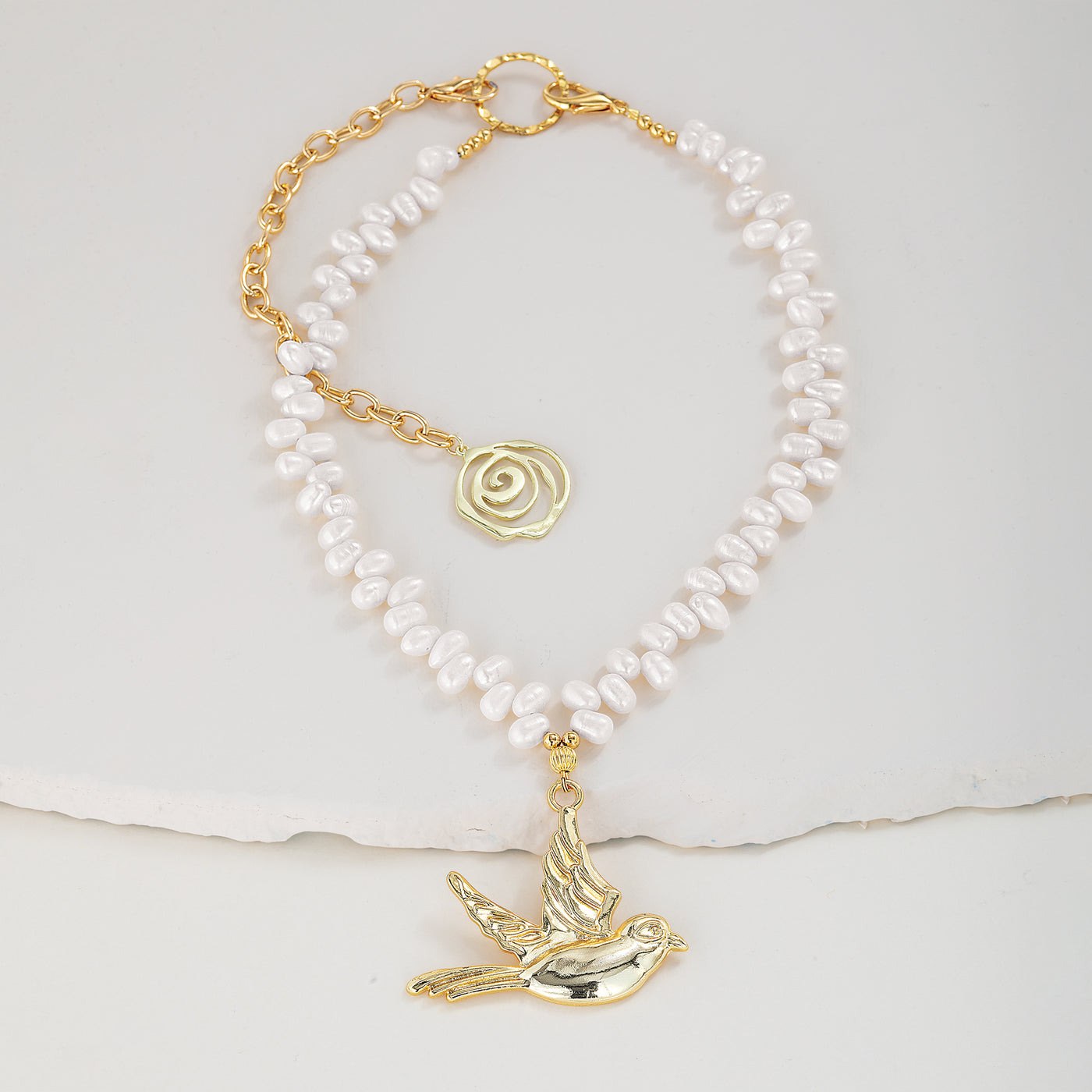 Love & Peace Freshwater Pearl Bird Pendant Necklace