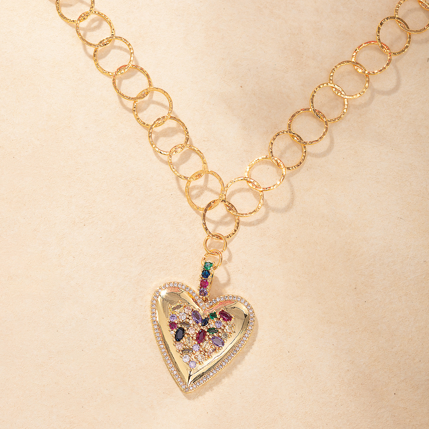 Multicolored Crystal Heart Necklace