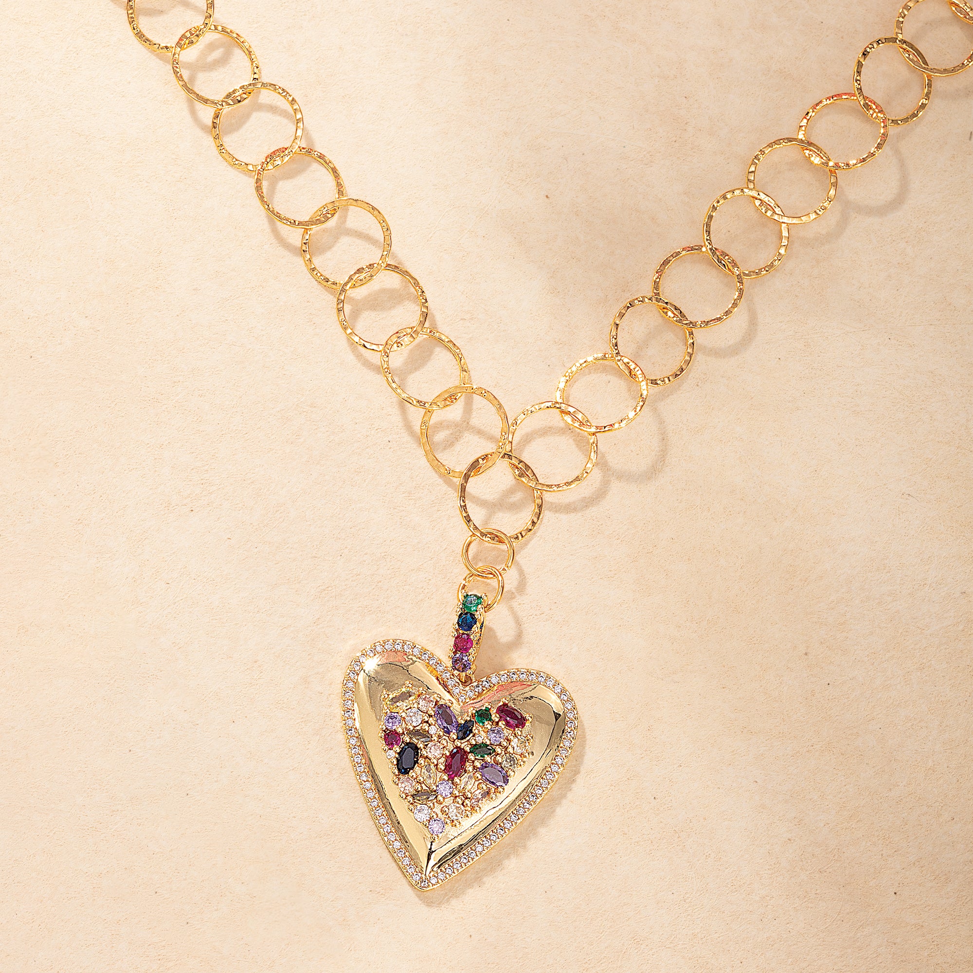 Multicolored Crystal Heart Necklace