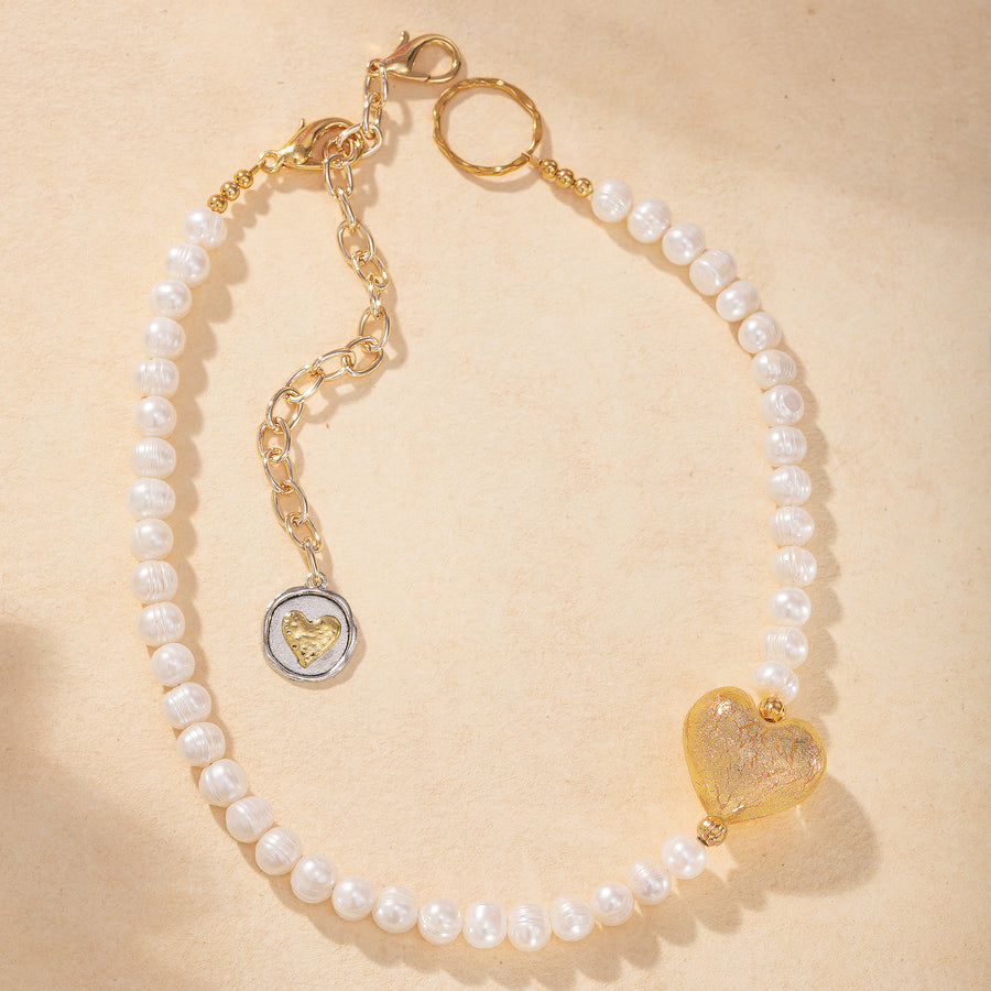 In A Heartbeat Murano Glass & Pearl Necklace