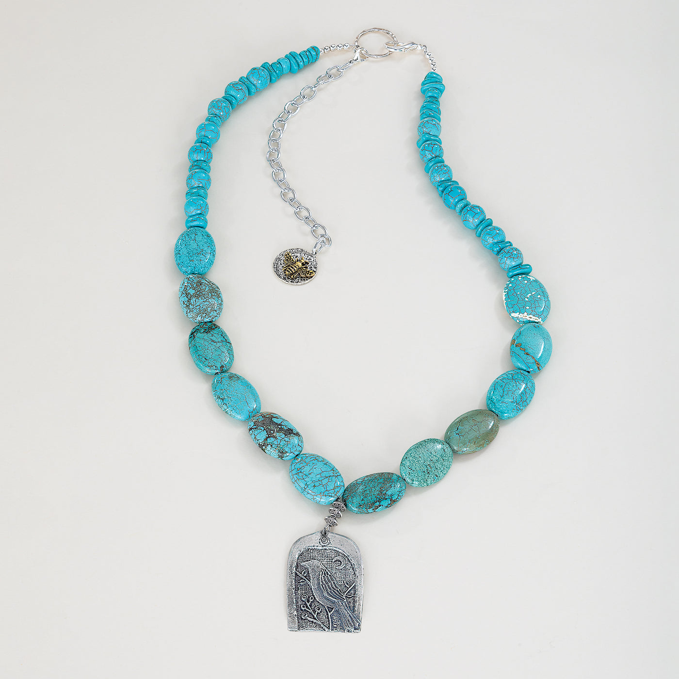 Blue Howlite & Bird Pendant Necklace