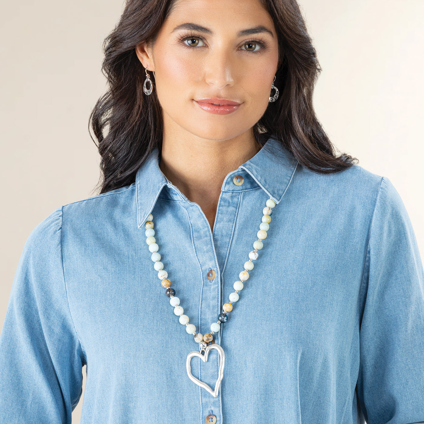 Amazonite & Open Heart Pendant Necklace