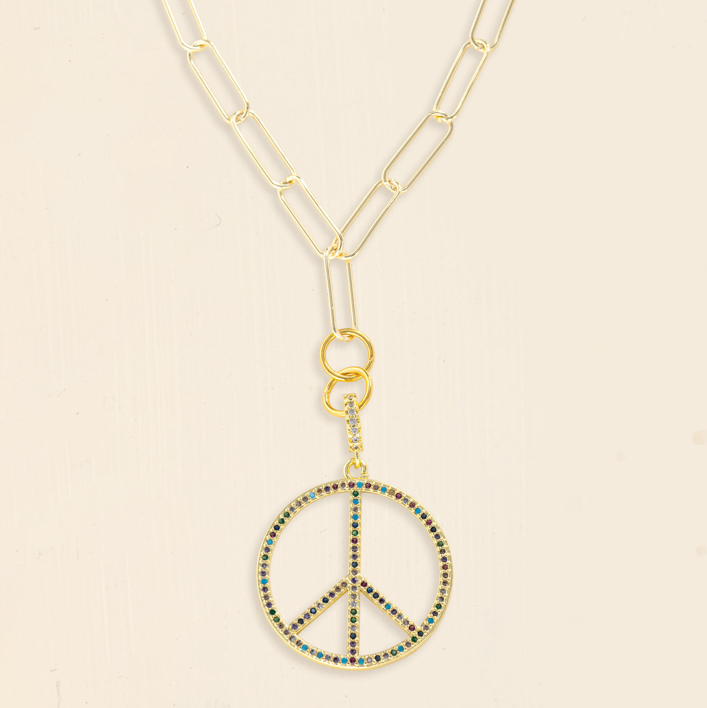 Peaceful Existence Crystal Peace Sign Pendant Necklace