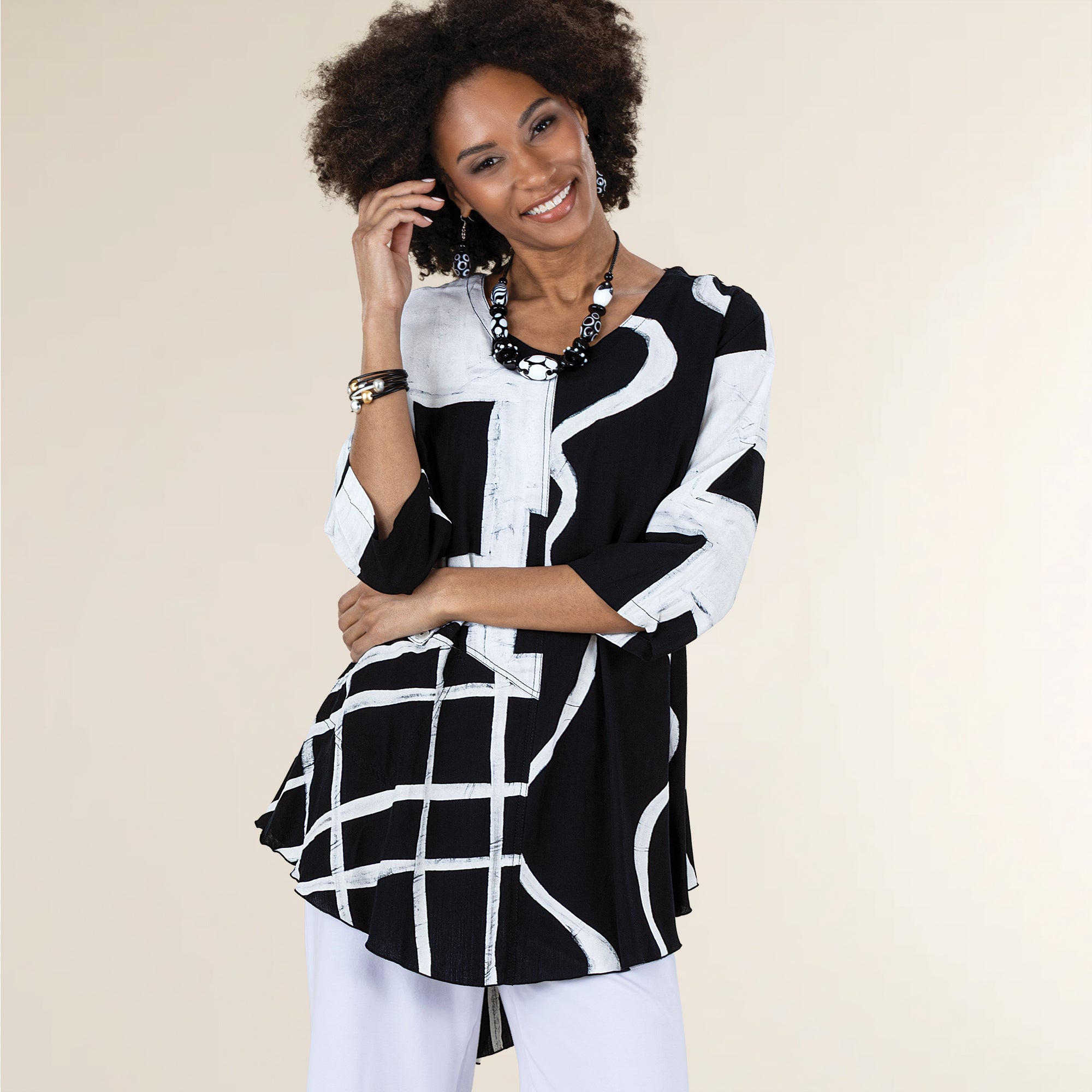 Black & White Patterned Popover Tunic