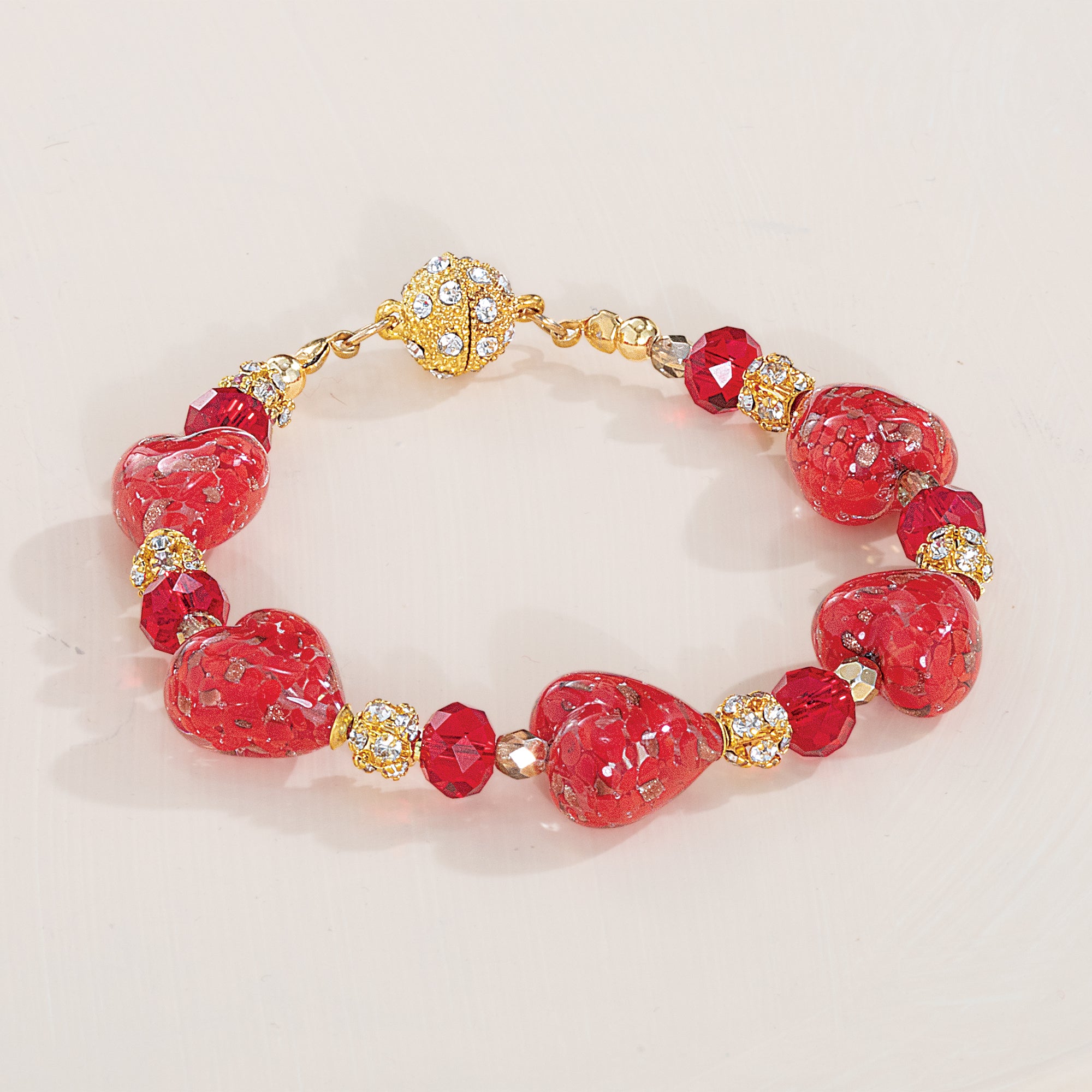 Foil-Kissed Murano Glass Red Heart Bracelet