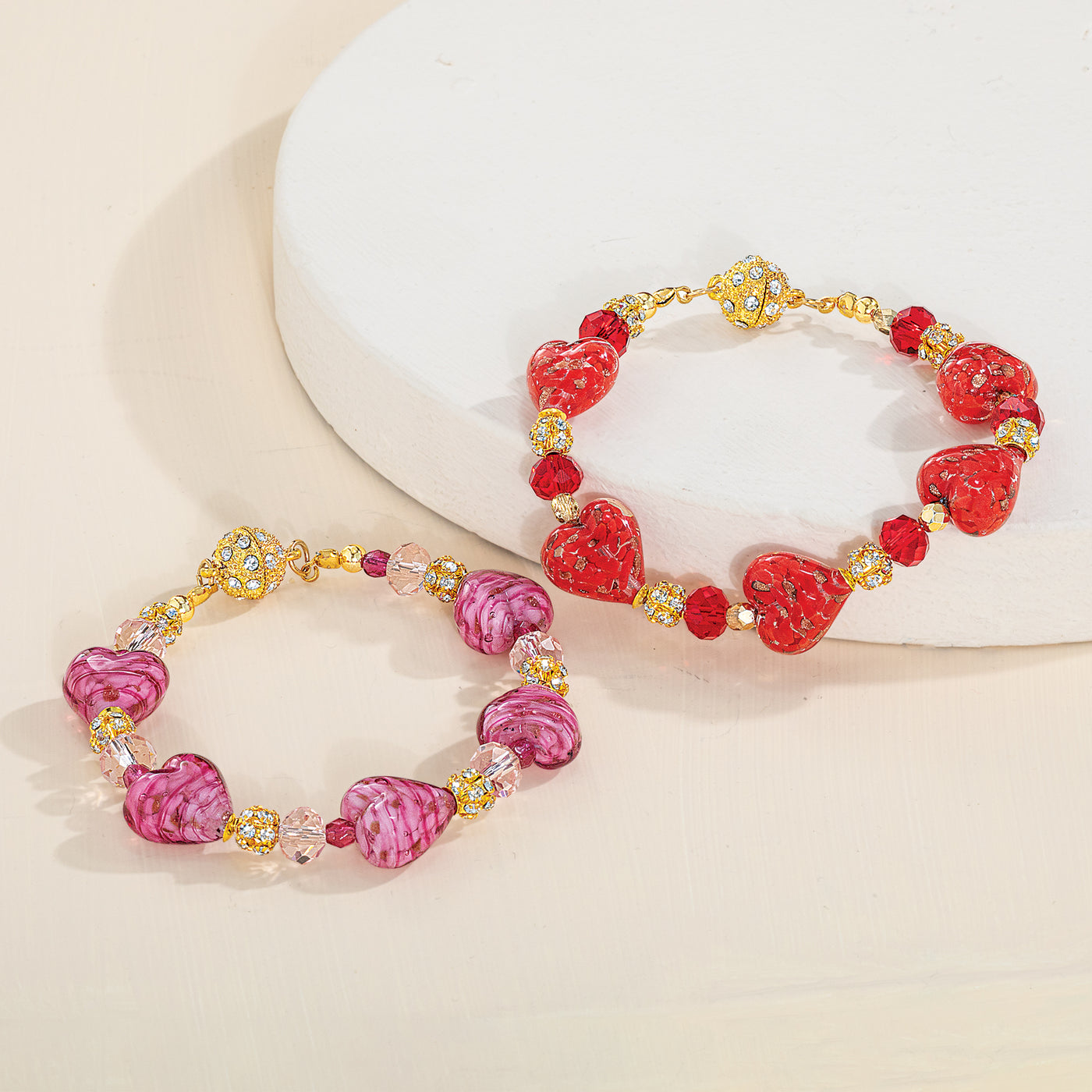 Foil-Kissed Murano Glass Red Heart Bracelet