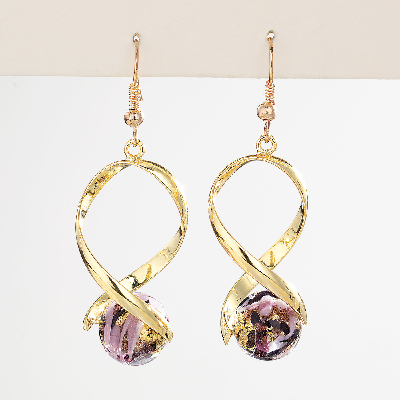 Uniquely Chic Murano Glass Twisted Amethyst Sphere Earrings (Preorder)