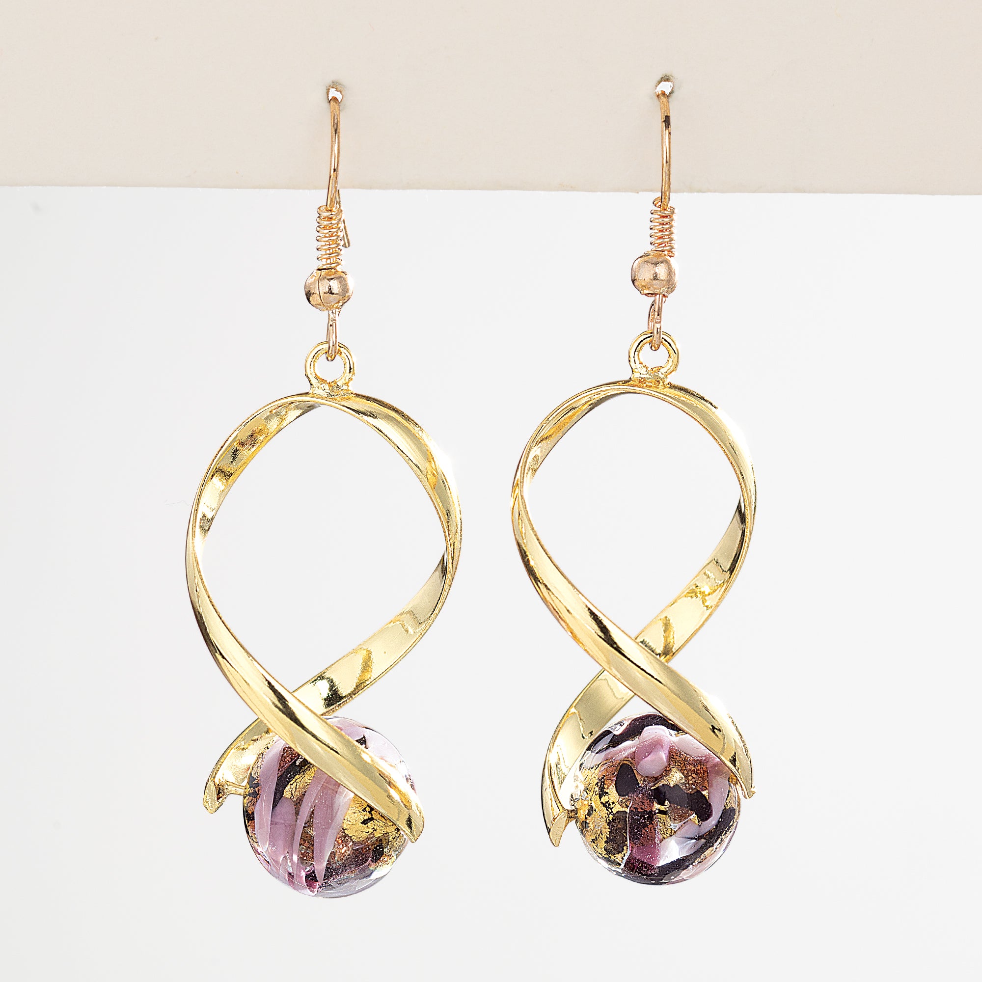 Uniquely Chic Murano Glass Twisted Amethyst Sphere Earrings (Preorder)