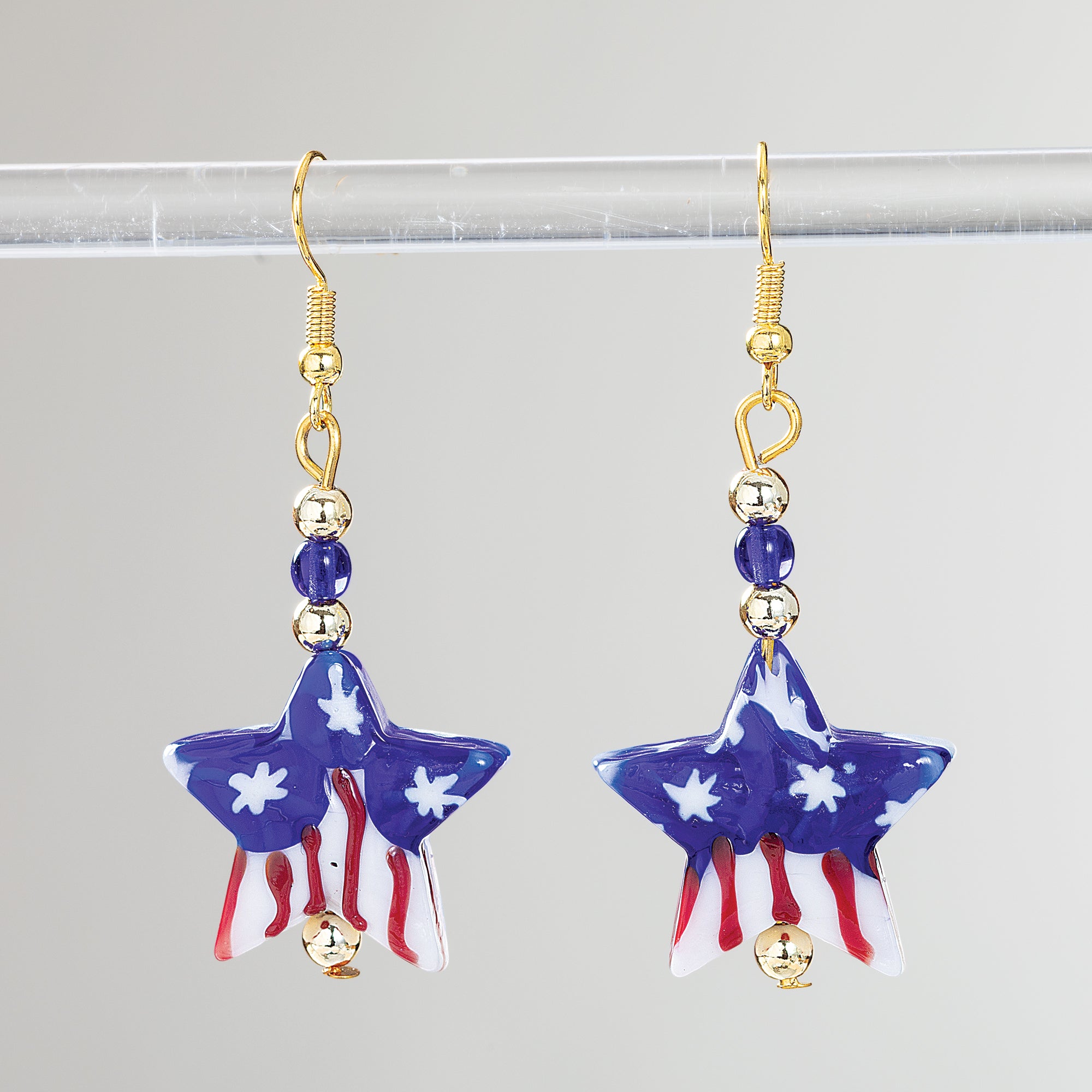 Murano Glass Pretty & Patriotic Star Earrings (Preorder)