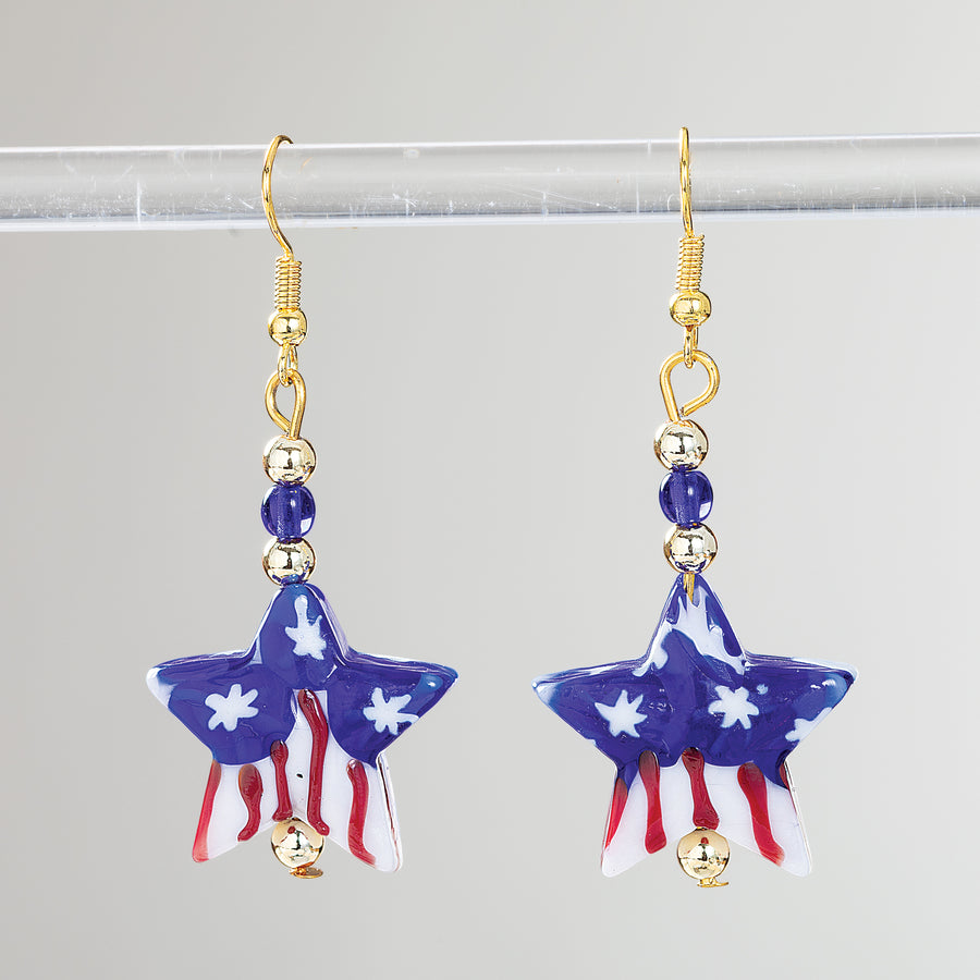 Murano Glass Pretty & Patriotic Star Earrings (Preorder)