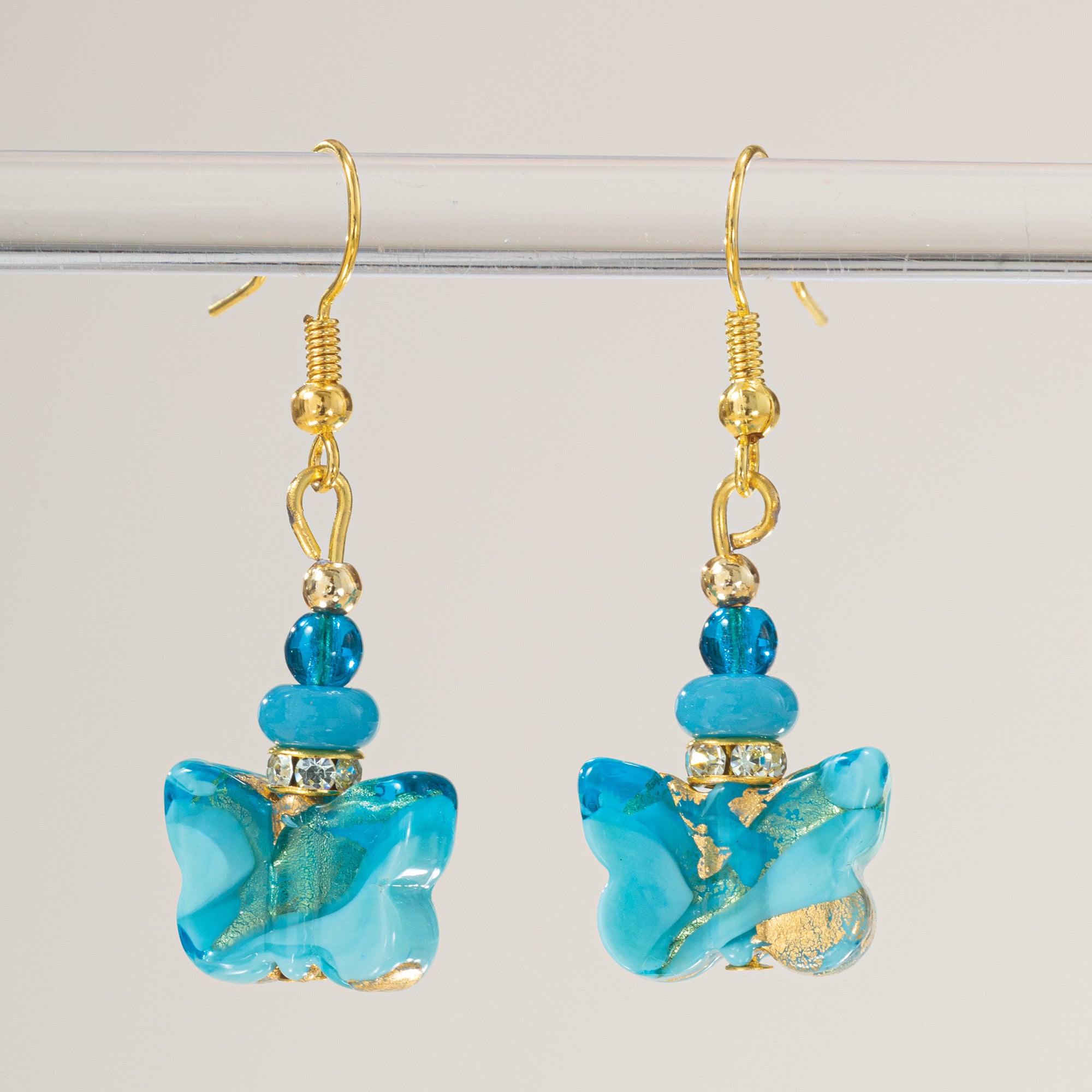 Murano Glass Shades of Sorrento Blue Butterfly Earrings