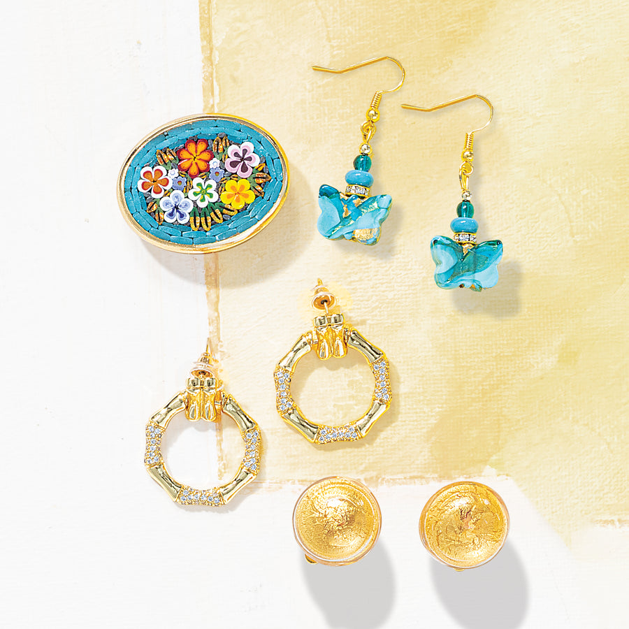 Murano Glass Shades of Sorrento Blue Butterfly Earrings