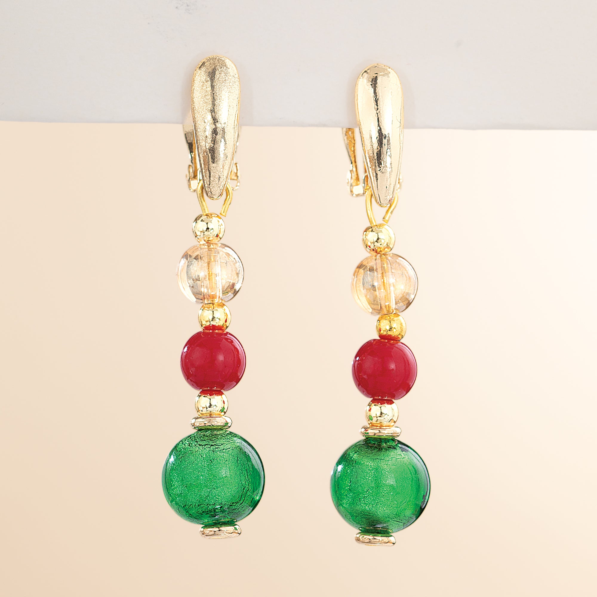 Murano Glass Merry Dots Christmas Clip-On Earrings (Preorder)