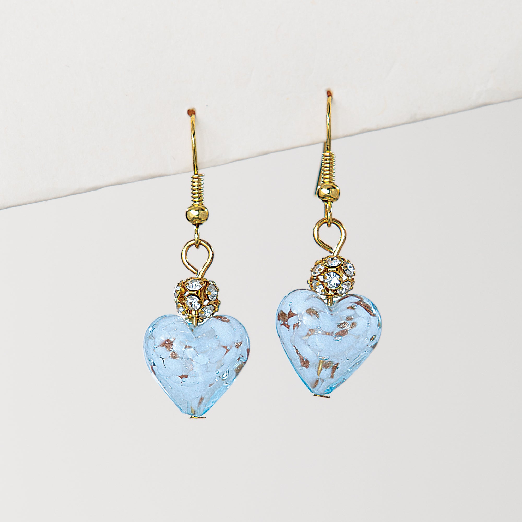 Murano Glass Angel Blue Heart Earrings