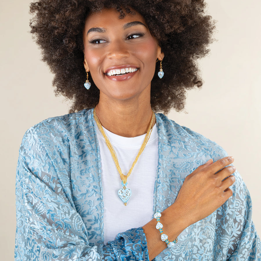 Murano Glass Angel Blue Heart Earrings (Preorder)