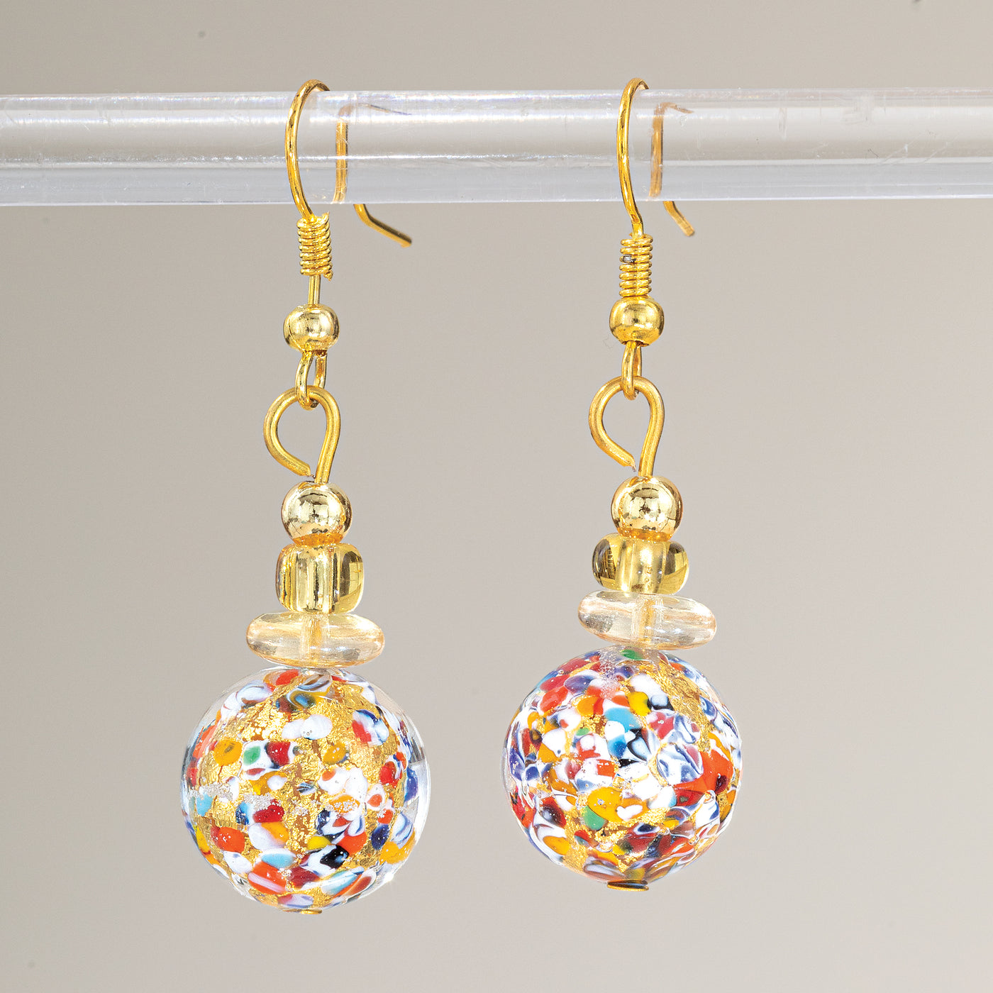 Murano Glass Multicolored Speckled Sphere Earrings