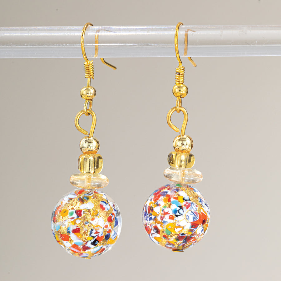 Murano Glass Multicolored Speckled Sphere Earrings